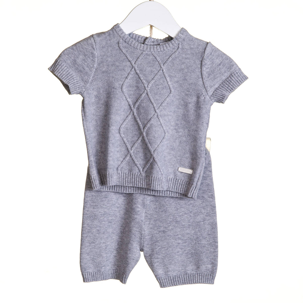 BOYS FINE KNITTED GREY MARL CABLE SHORT SET